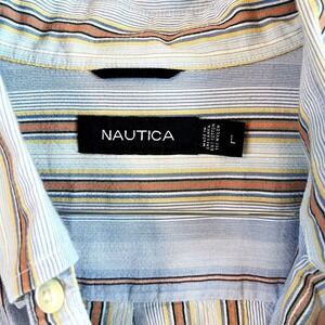 Nautica Mens Large Striped Button Down Shirt Long Sleeve Blue Orange‎ Yellow